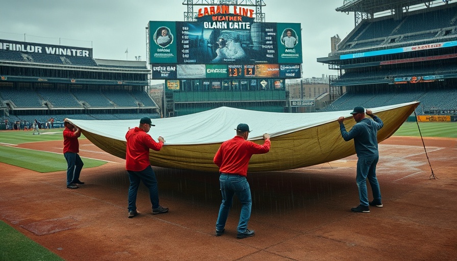 Tarp monster incident during baseball game rain delay.