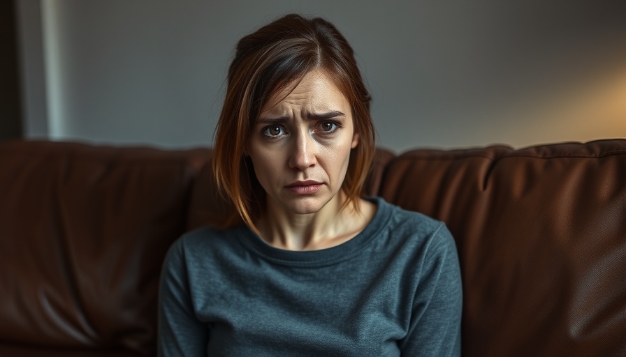 Concerned woman discussing early parole of teen killers on leather sofa.