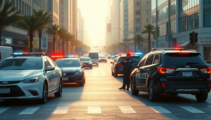 Police at urban intersection during hit-and-run incident response.