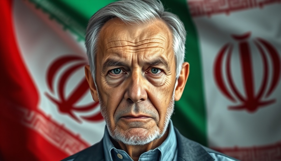 Serious man with Iranian flag, national security news context.