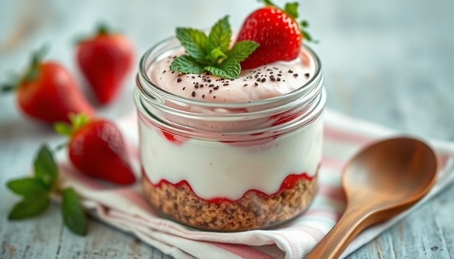 Strawberry Coconut Cream Pots with Mint on a pastel cloth.