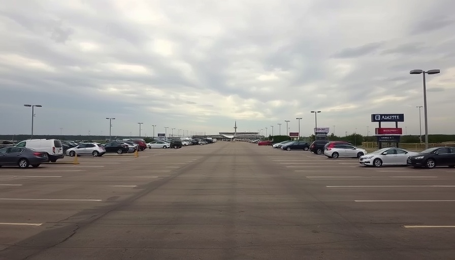 Austin airport parking lot under overcast sky, highlighting parking rates.