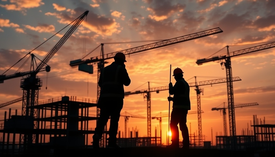 Austin Land Development Academy construction site at sunset with cranes.