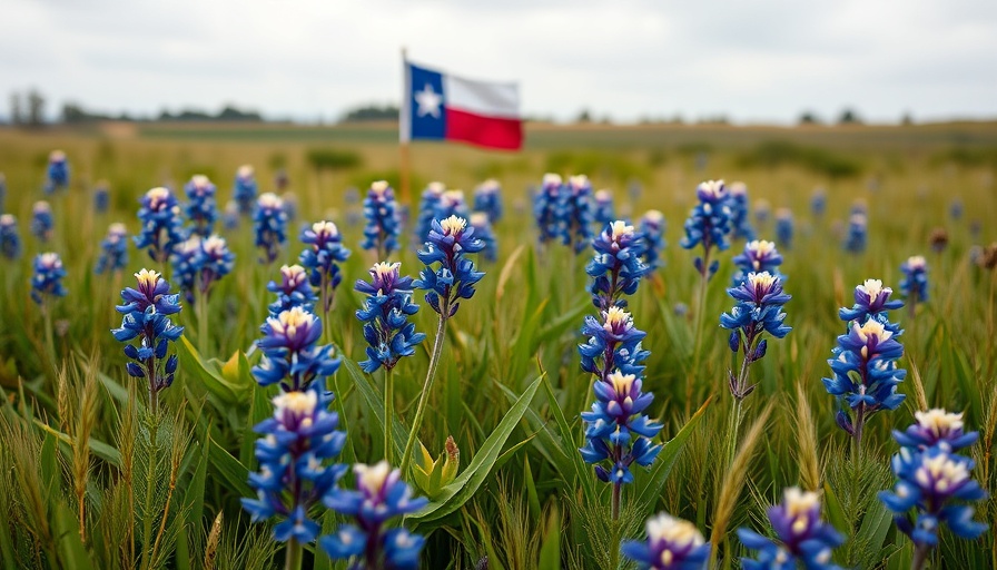 Texas cities best places to live showcase vibrant bluebonnets and Texas flag.