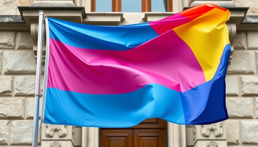 Transgender pride flag in front of building, gender-affirming care for minors.