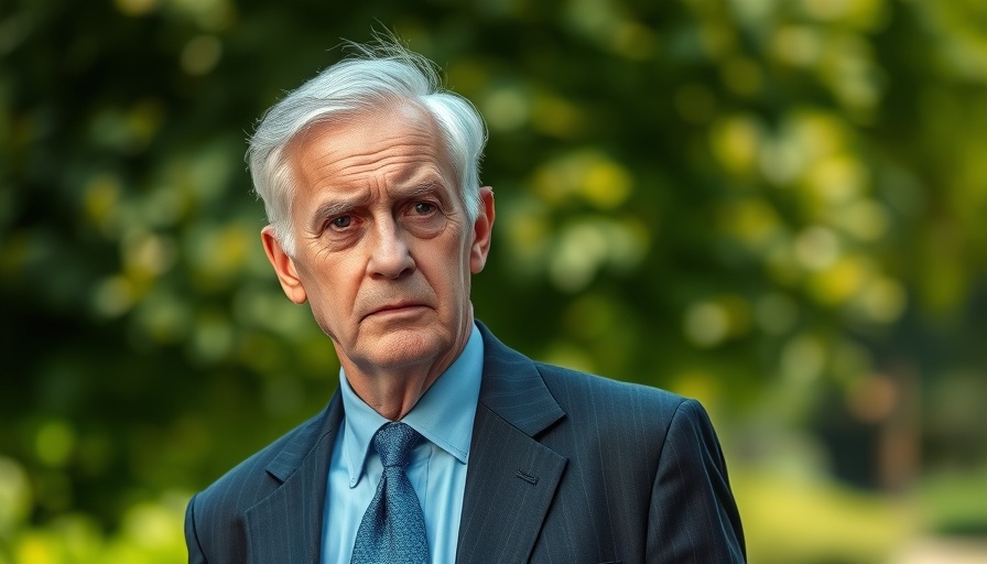 Elderly man appearing thoughtful, standing outdoors in natural light.