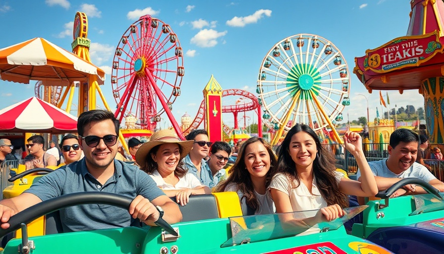 Vibrant entertainment park in San Antonio with families enjoying rides.