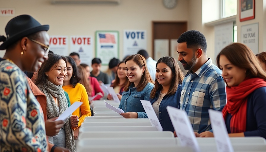 Cedar Park election voting guide scene with diverse community voting.