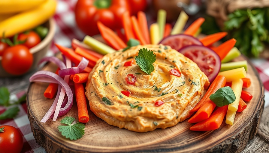 Healthy vegan dip with vegetables at a picnic for wellness