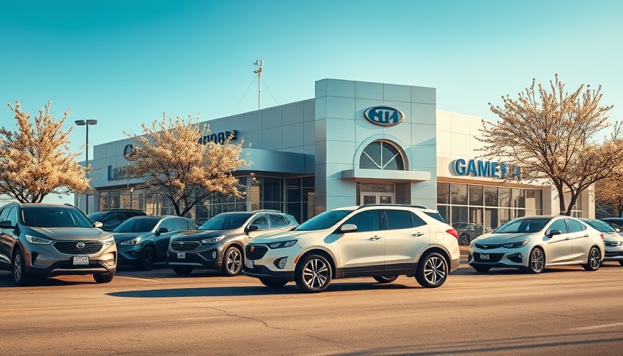 U.S. vehicle sales surge with new cars at a dealership.
