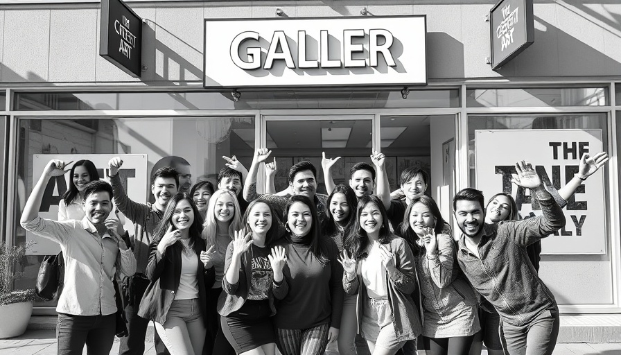 Future Front Texas community art, joyful group in black and white photo.