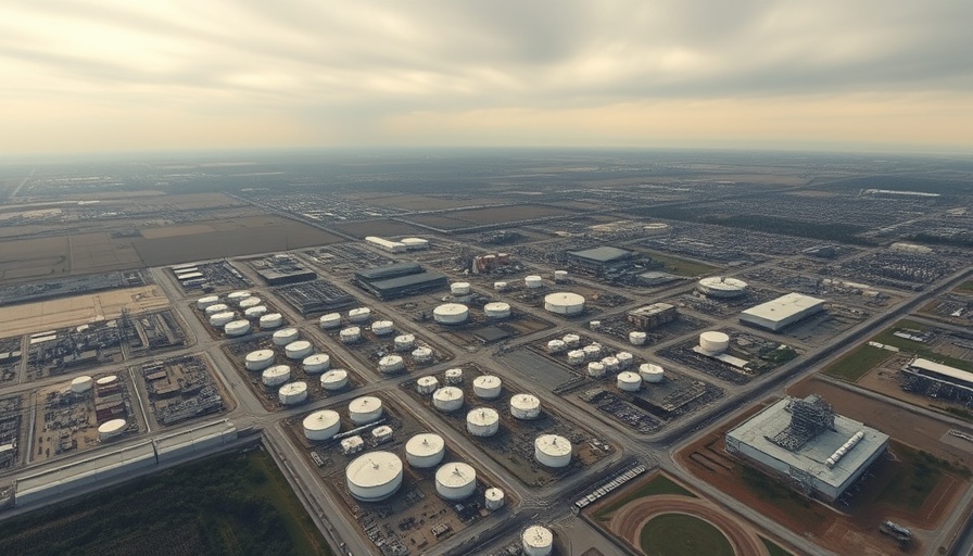Aerial view of an industrial complex under cloudy skies, related to Austin business news.