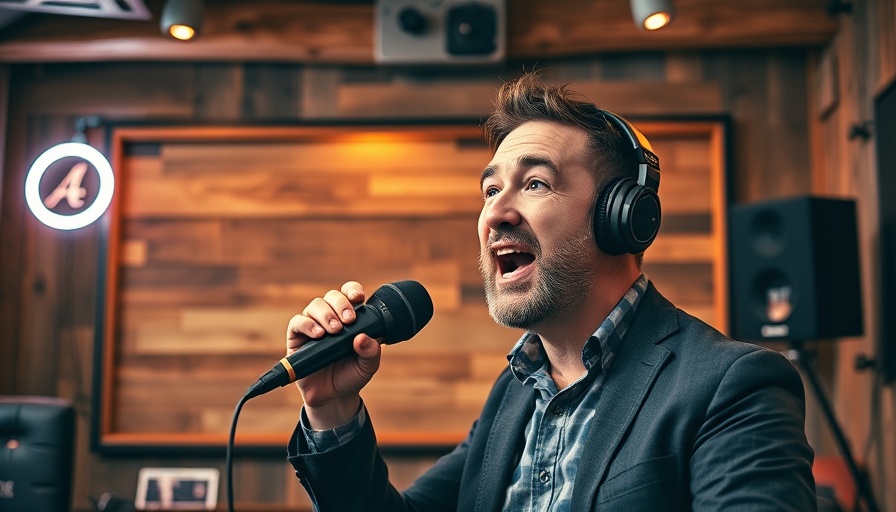 Engaging podcast host speaking with framed photo, Democrats recapture podcasting.