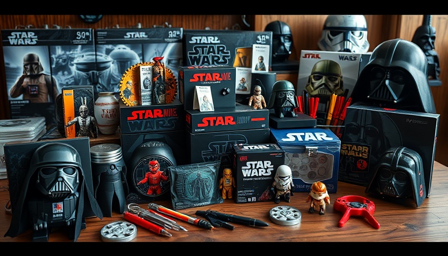 Assorted Star Wars gifts for moms displayed creatively on a table.