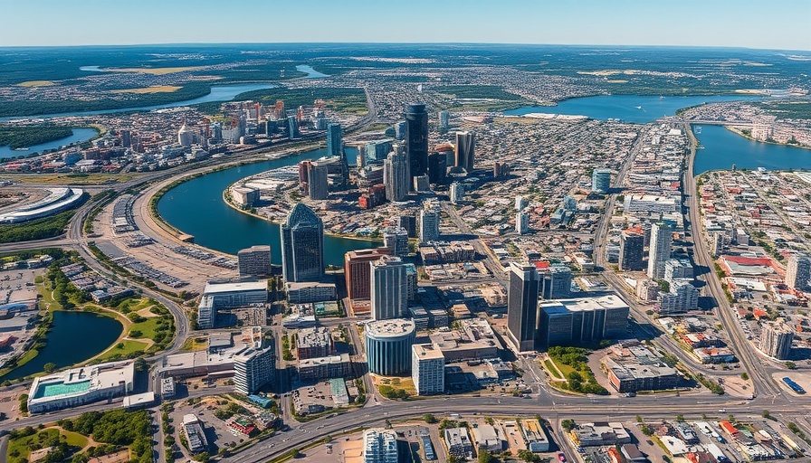 Aerial of East Austin real estate growth showing urban development.