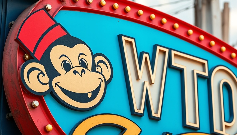 Retro sign at Austin lifestyle store with playful monkey design.
