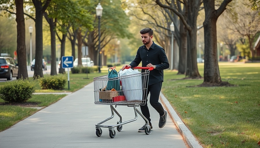 Urban man with shopping cart in Austin setting