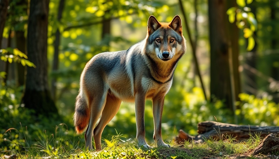 California grey wolf in forest, highlights wolf population impact.