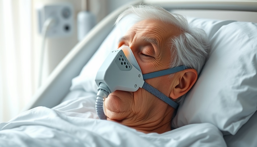Patient with respiratory mask in hospital linked to smoke pollution effects.
