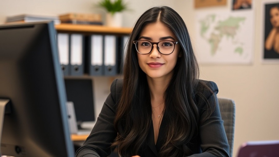 Young woman with long black hair and eyeglasses at desk discussing San Antonio local news.