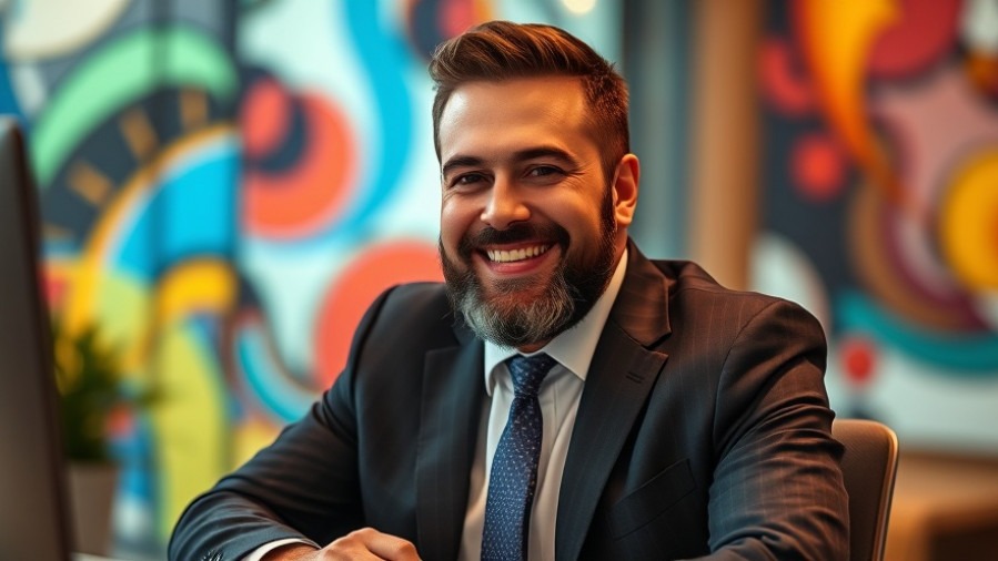 Smiling bearded man in suit promoting grassroots campaigning for NYC elections.
