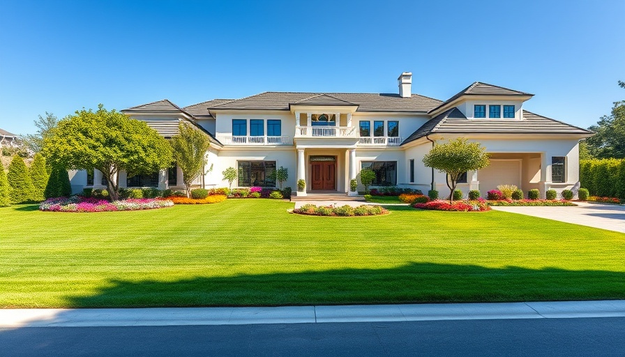 Houston luxury real estate: elegant modern home with manicured lawn.
