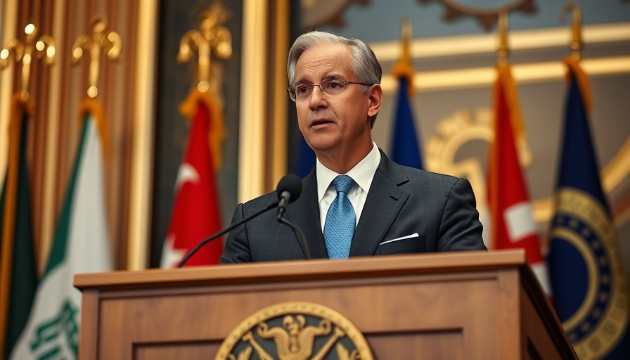 Breaking US news: Distinguished man speaking at podium in formal setting.