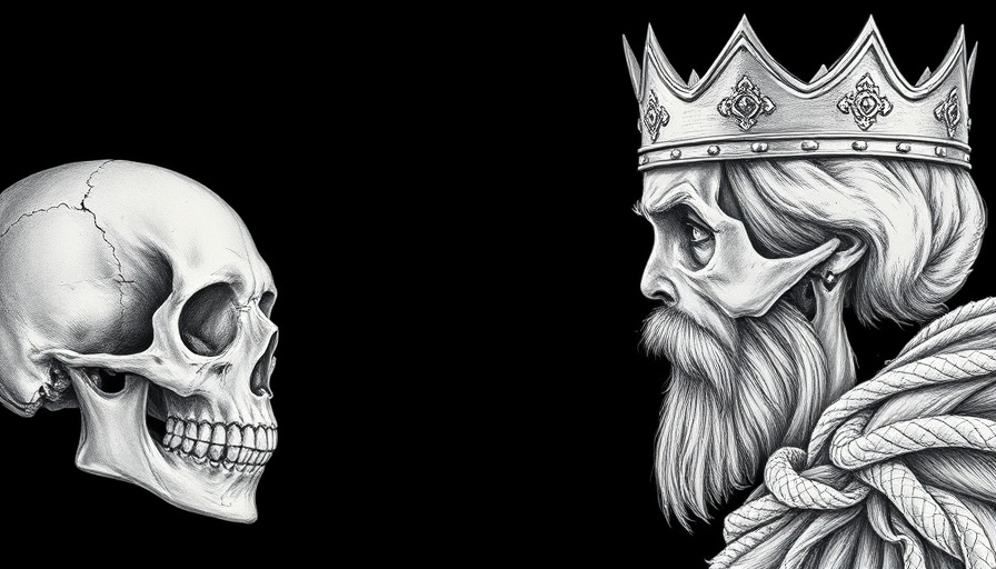 Medieval king sketch and skulls unveiling history.