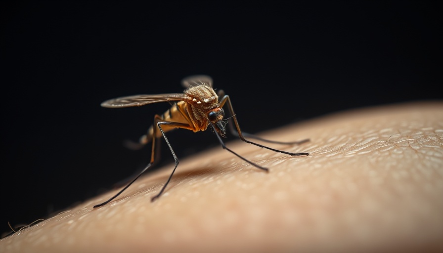 Close-up of mosquito on skin, illustrating health risks.