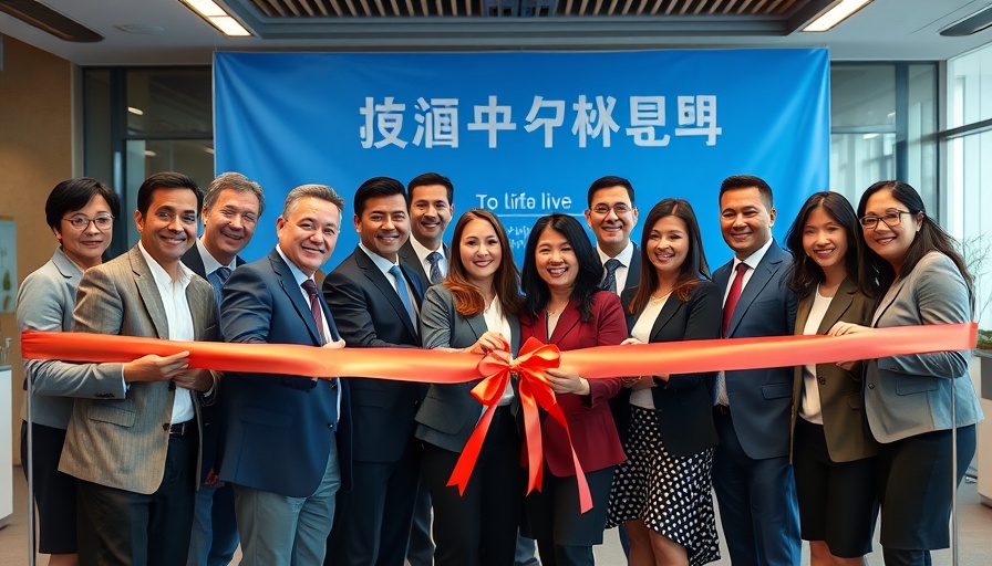 Professionals at a Houston business incubator ribbon-cutting event.