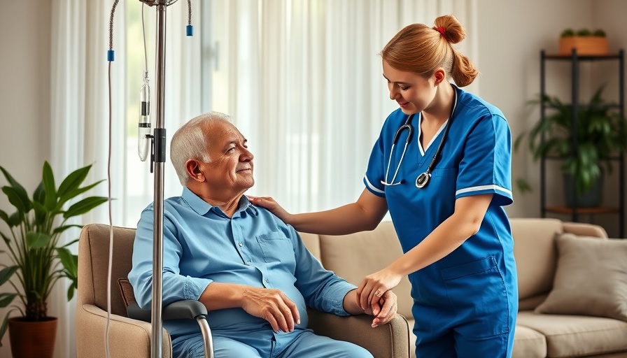 Compassionate home health nurse assisting elderly man at home