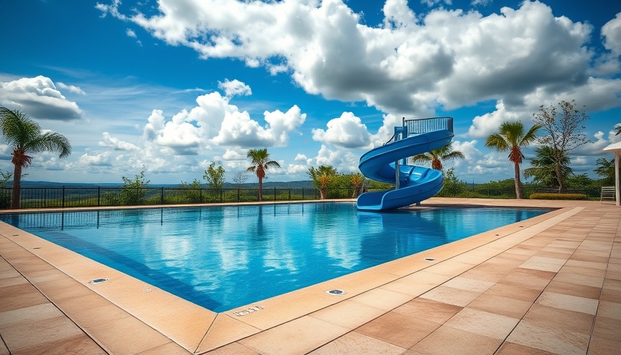 Colony Park Pool in Austin features a pool with a blue slide.