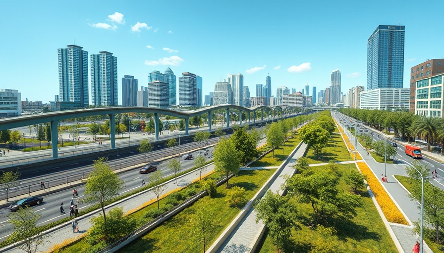 Illustration of Austin I-35 Cap Plan showing urban park over highway.