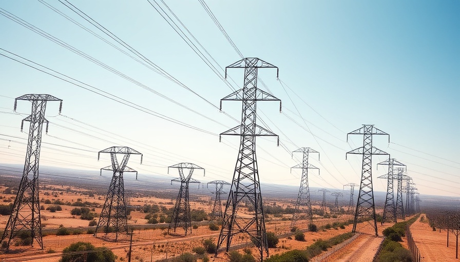 Modern power grid infrastructure in Texas under a clear sky.