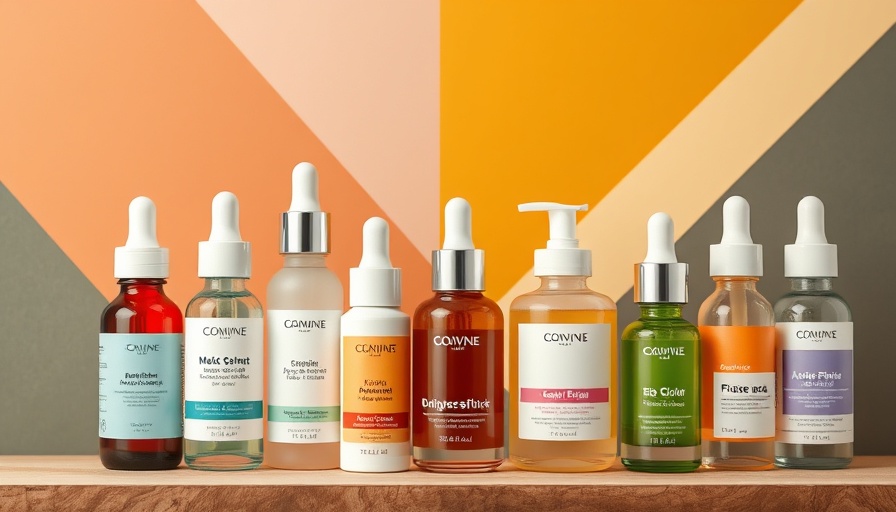 Assorted skincare serums for mature skin against a colorful backdrop.