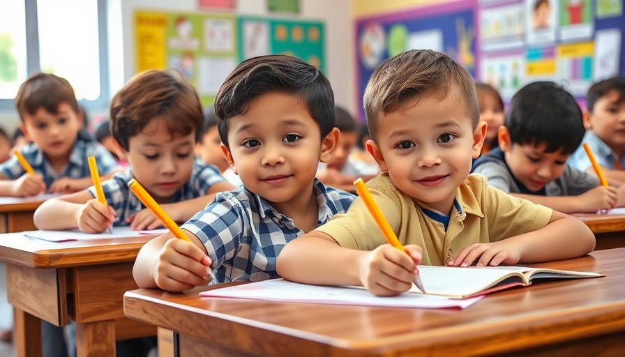 Children writing with pencils in a classroom, focused on tasks.