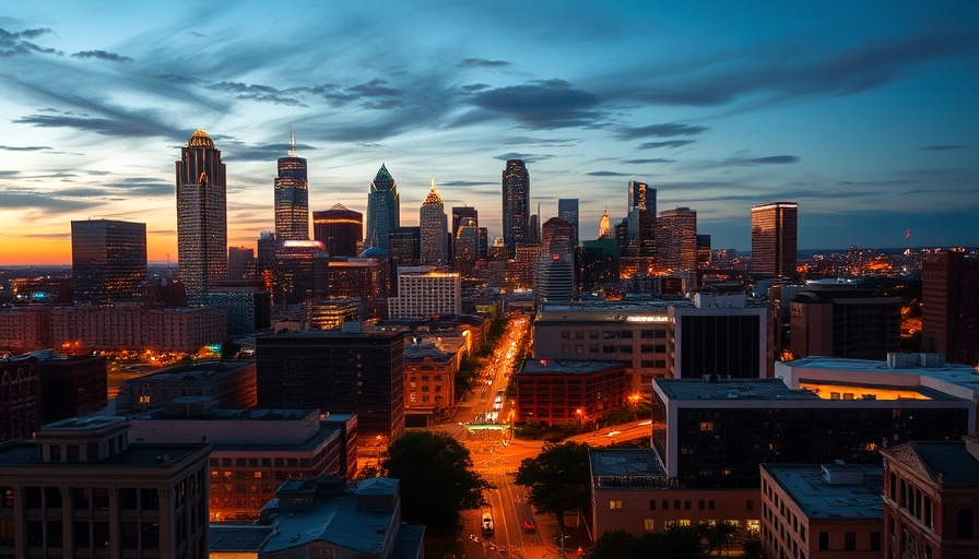 Austin local news cityscape at evening with vibrant lights
