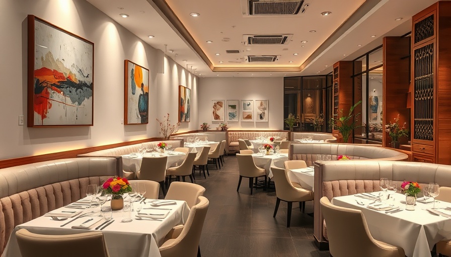 Elegant Austin restaurant interior with art and floral decor.