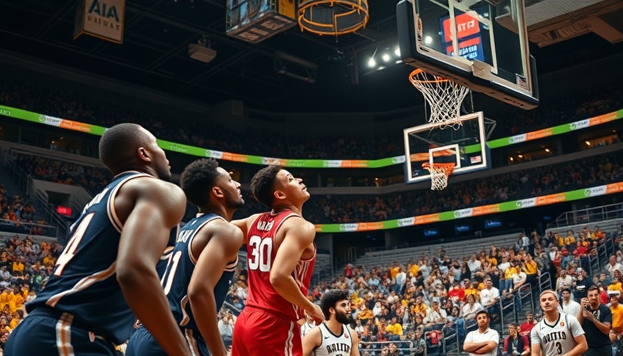 Engaging basketball scene with players and cheering crowd.