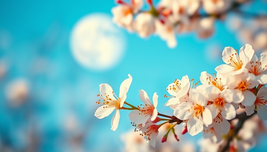 White cherry blossoms with May's Flower Moon in background.