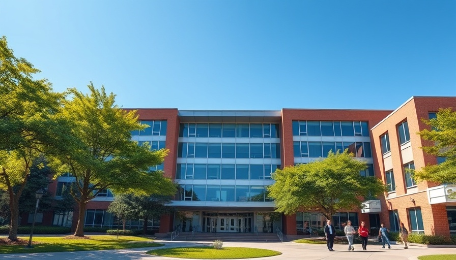 Concordia University Austin campus, students walking under blue sky.