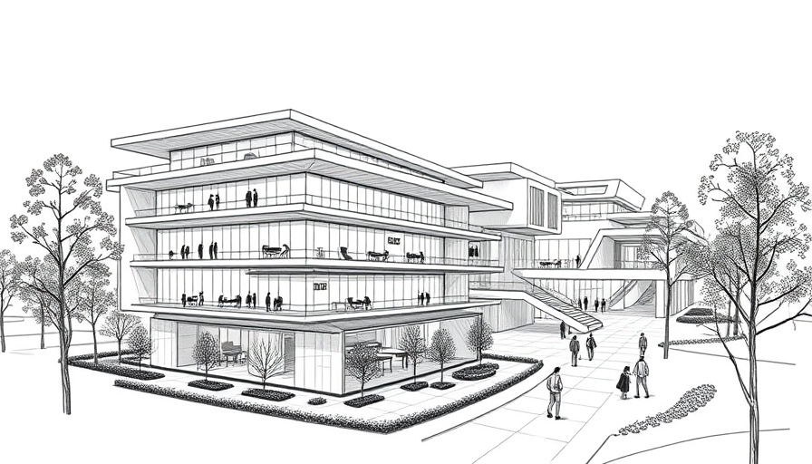 Sketch of modern Austin office development projects, futuristic design.
