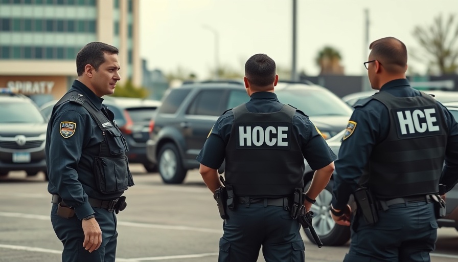 ICE officers in Houston parking lot during immigration arrests.