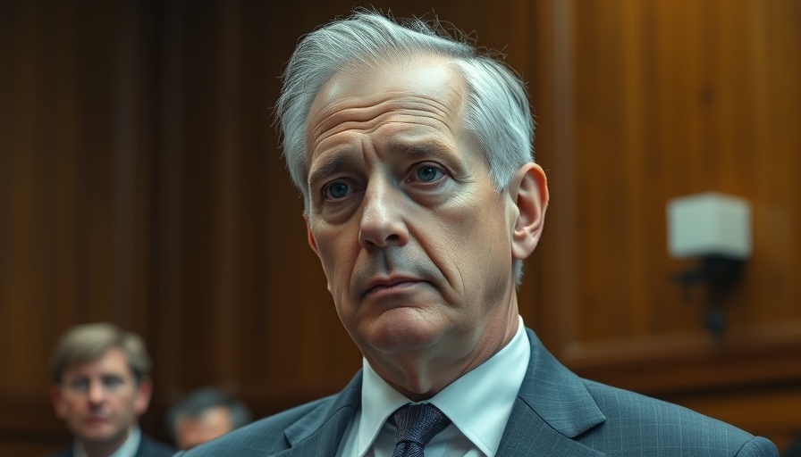 Middle-aged attorney in courtroom with serious expression