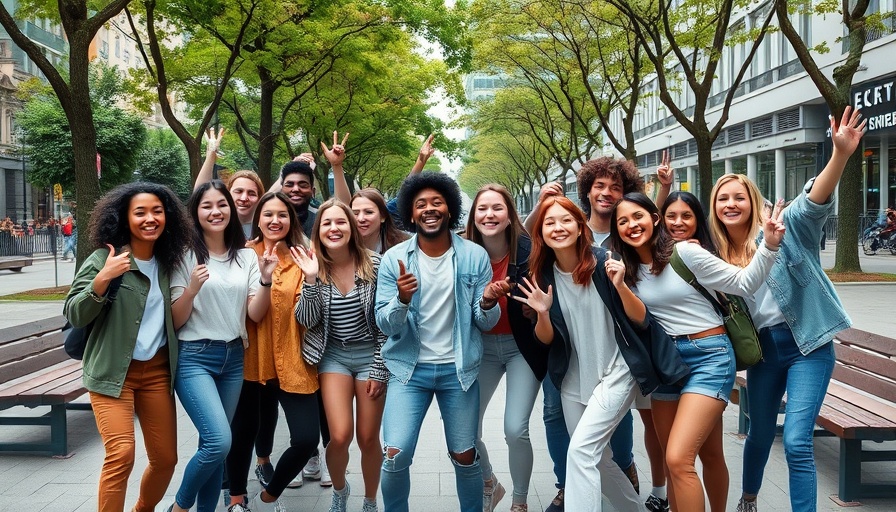 Young people enjoying TikTok challenges in a lively park.