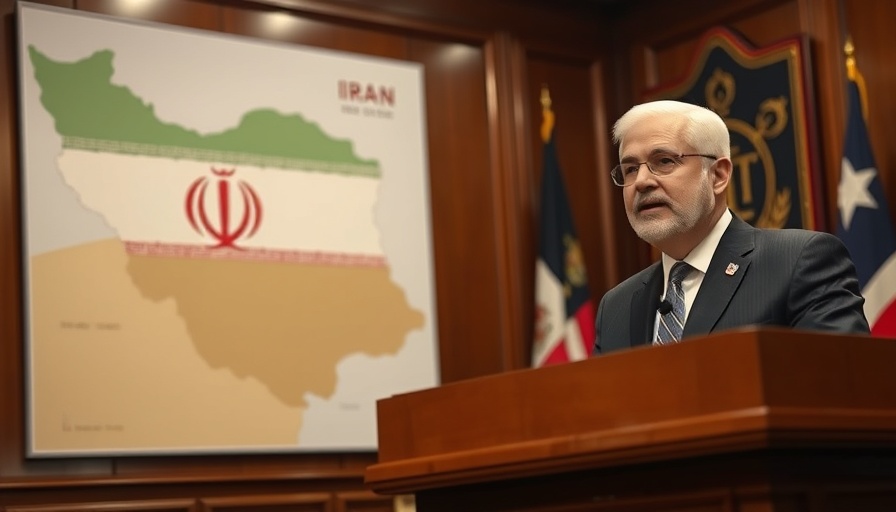 Speaker presenting on Iran nuclear prevention with a map, political context.