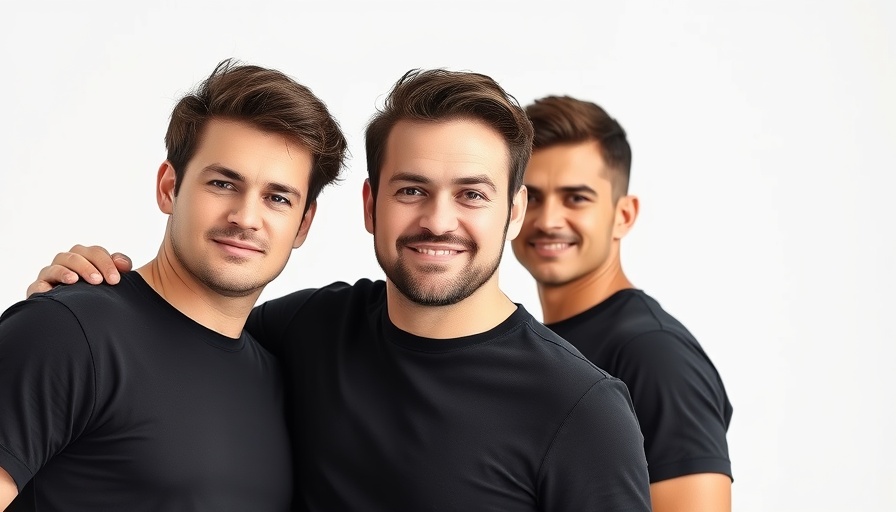 Three men posing together in black attire, urban heat mental health awareness.