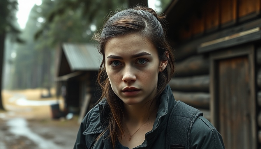Young woman in forested area, intense expression for Final Destination: Bloodlines review.