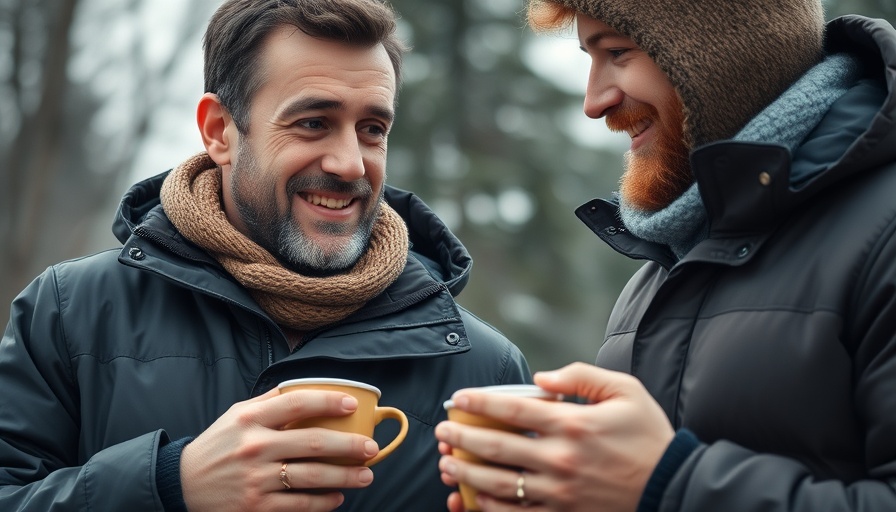 Scene from Austin lifestyle comedy film with two men in discussion outdoors.