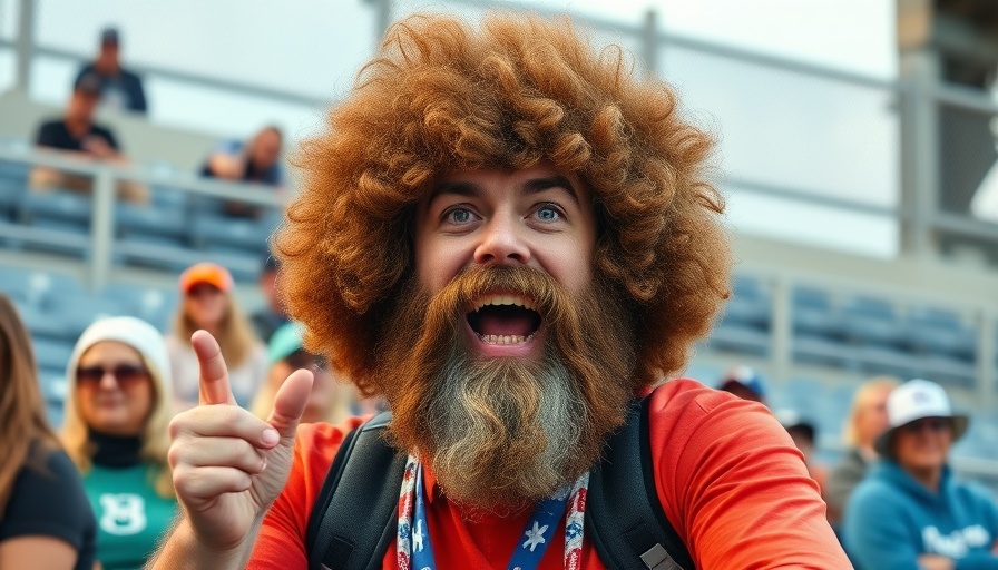 Bob Ross influence in sports: fan with Bob Ross wig at game.